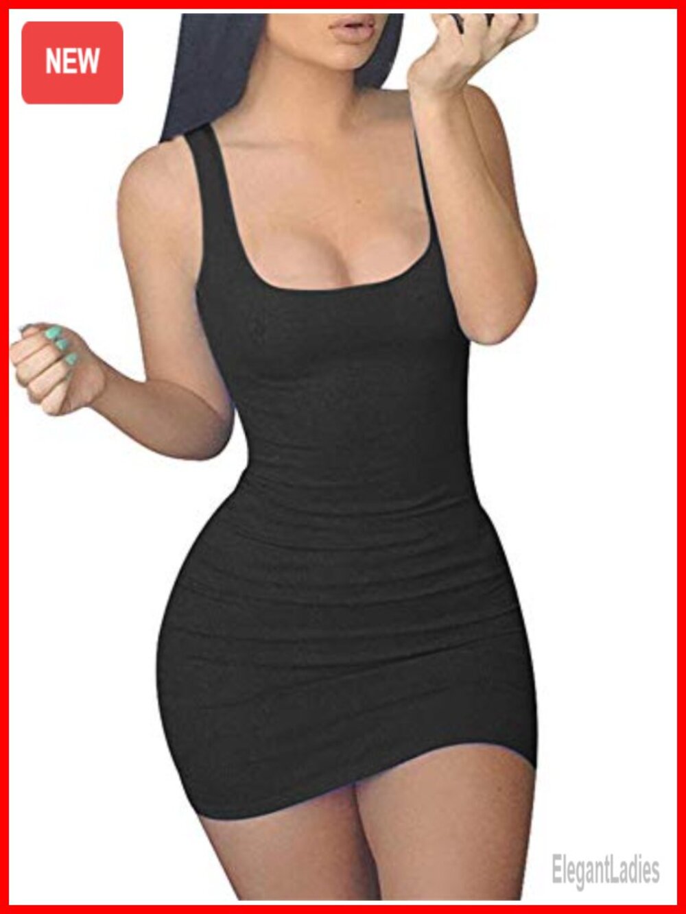 Sleeveless Bodycon Mini Club Dress Square Neck Stretchy